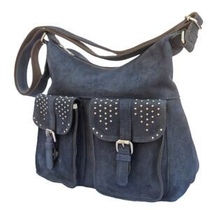 PATRICIA NASH Purse Navy Suede Large Handbag Satchel Crossbody Bag NWOT